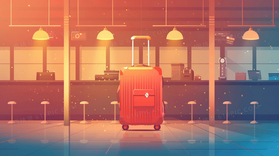 停放路边的旅行行李箱插画