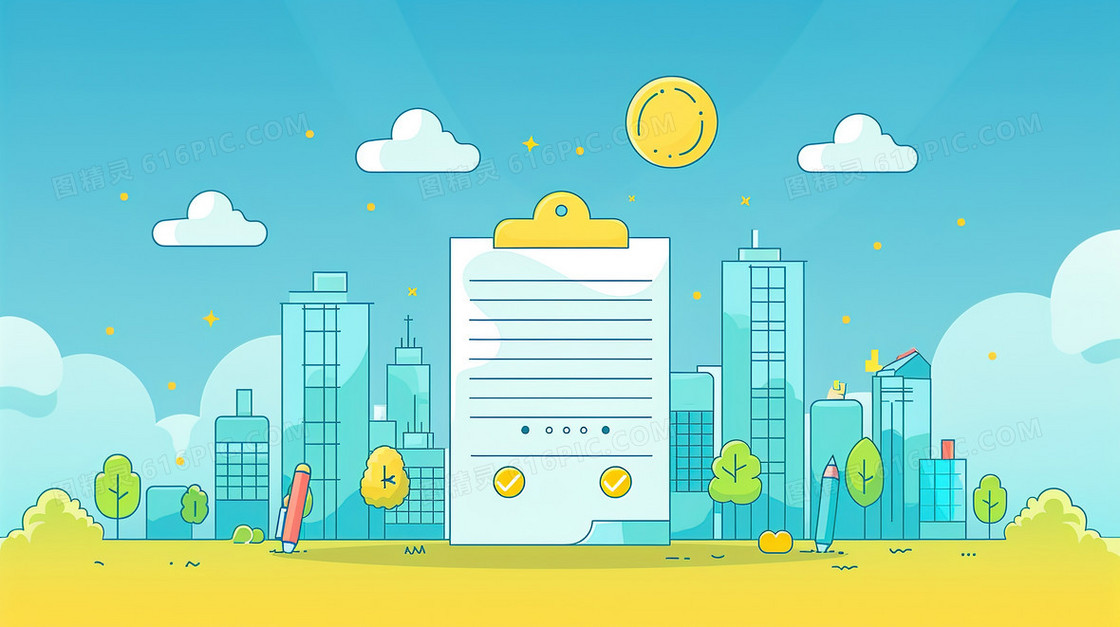 学校门口的考试成绩插画