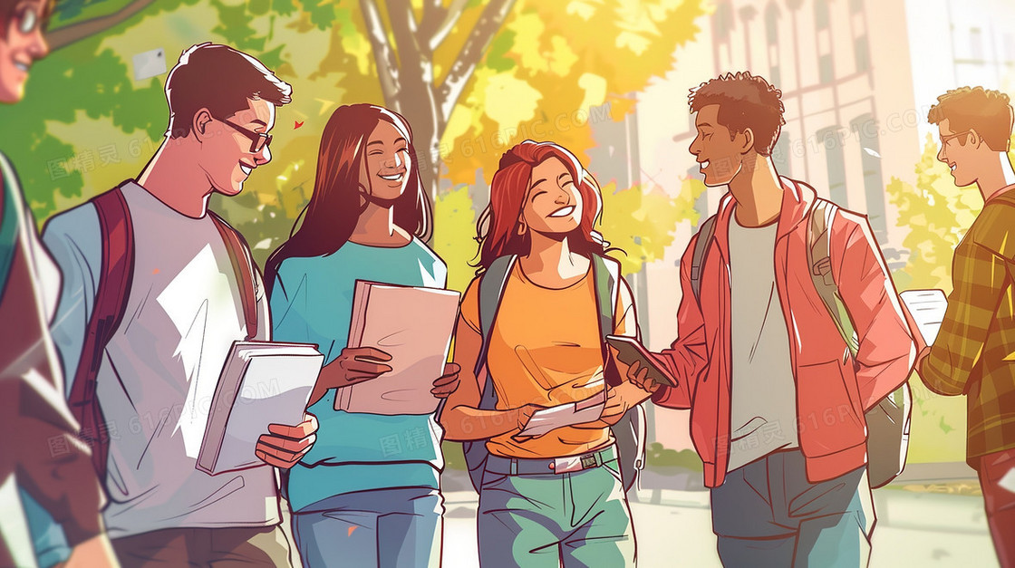 开心交谈的年轻人插画