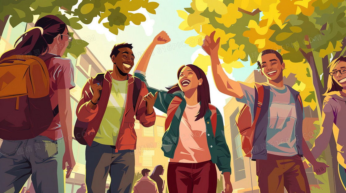 开心交谈的年轻人插画