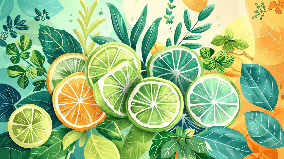 绿色柠檬水果插画