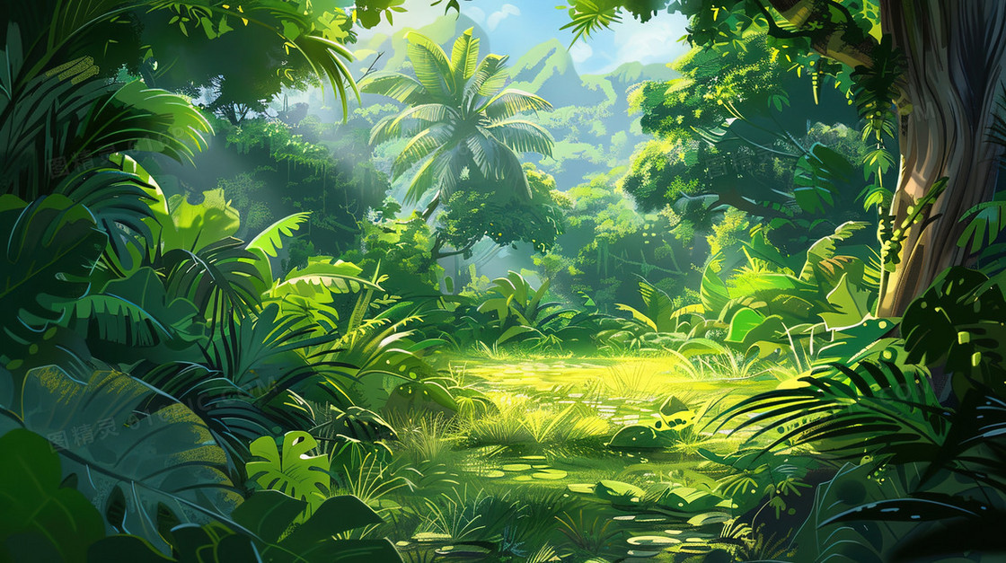 绿色夏季森林风景插画