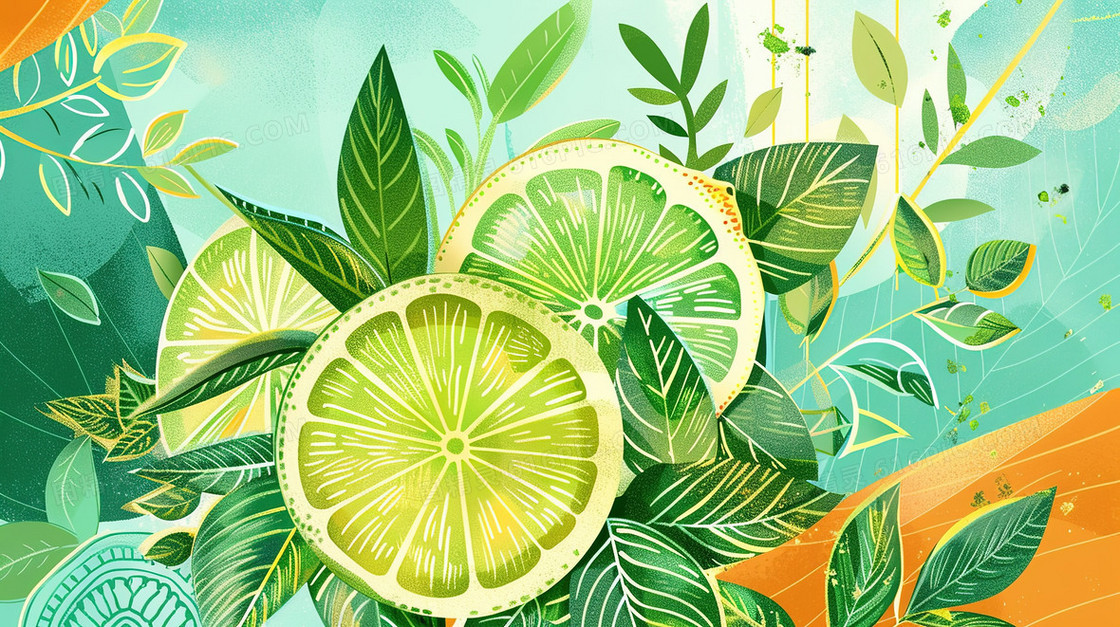 绿色柠檬水果插画