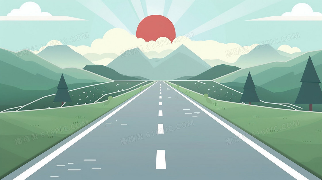 笔直的公路风景插画