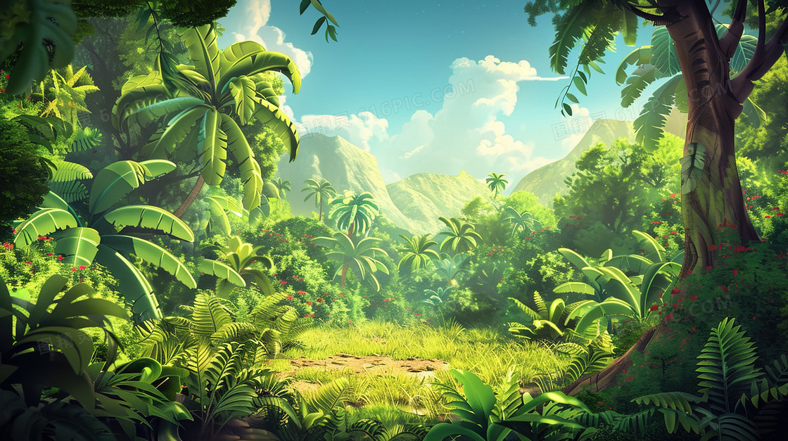 绿色夏季森林风景插画