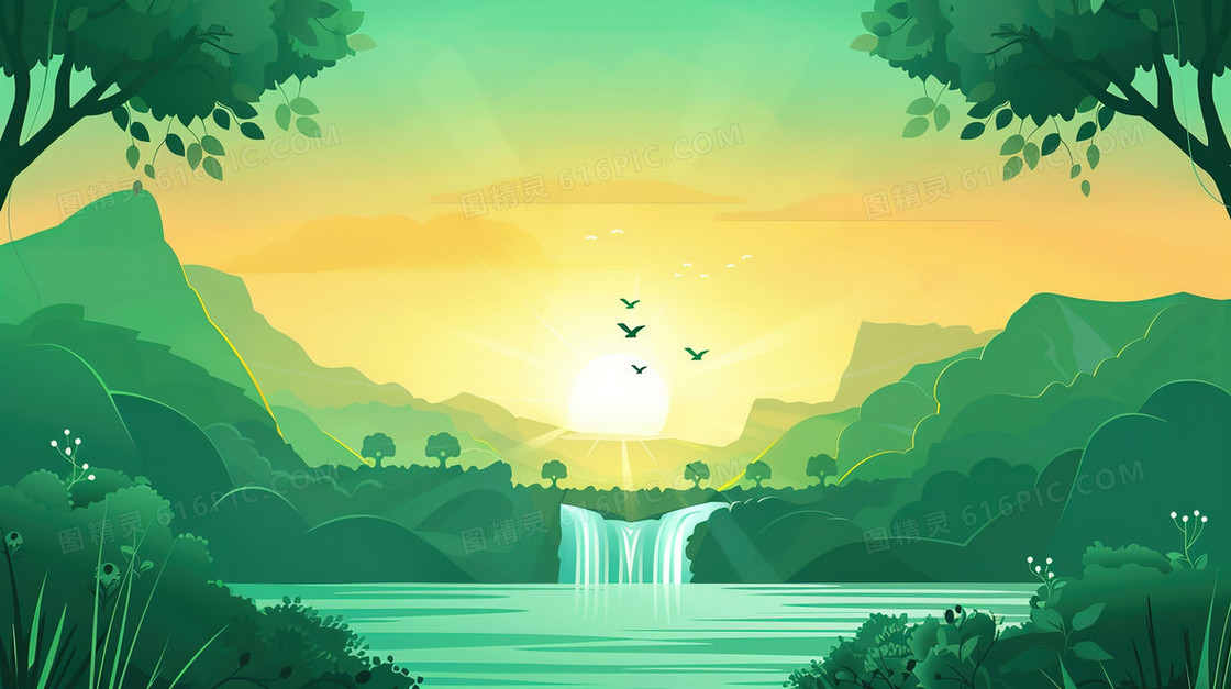 绿色大自然田野风景插画