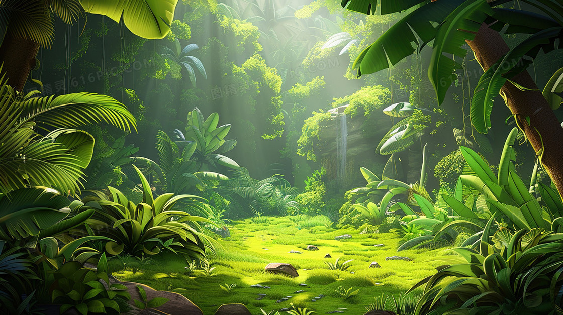 绿色夏季森林风景插画