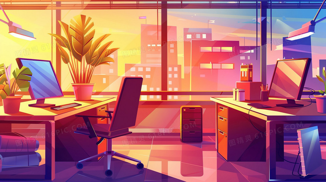 企业商务学习工作办公桌插画