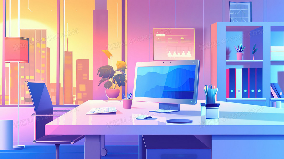企业商务学习工作办公桌插画