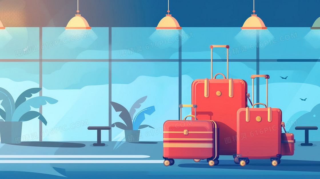 停放路边的旅行行李箱插画