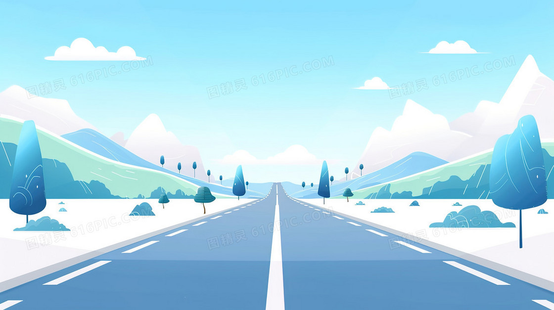 笔直的公路风景插画