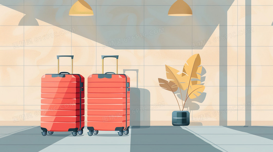 停放路边的旅行行李箱插画