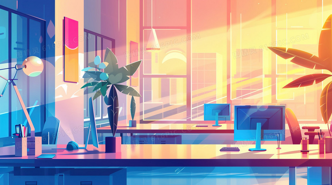 企业商务学习工作办公桌插画