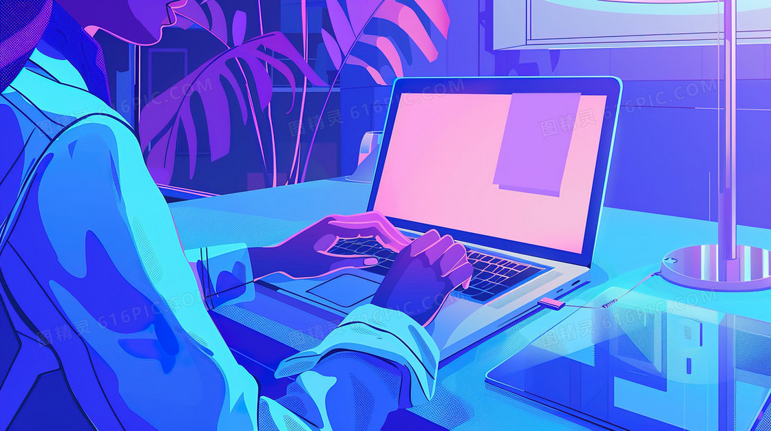 商务学习电脑办公桌插画