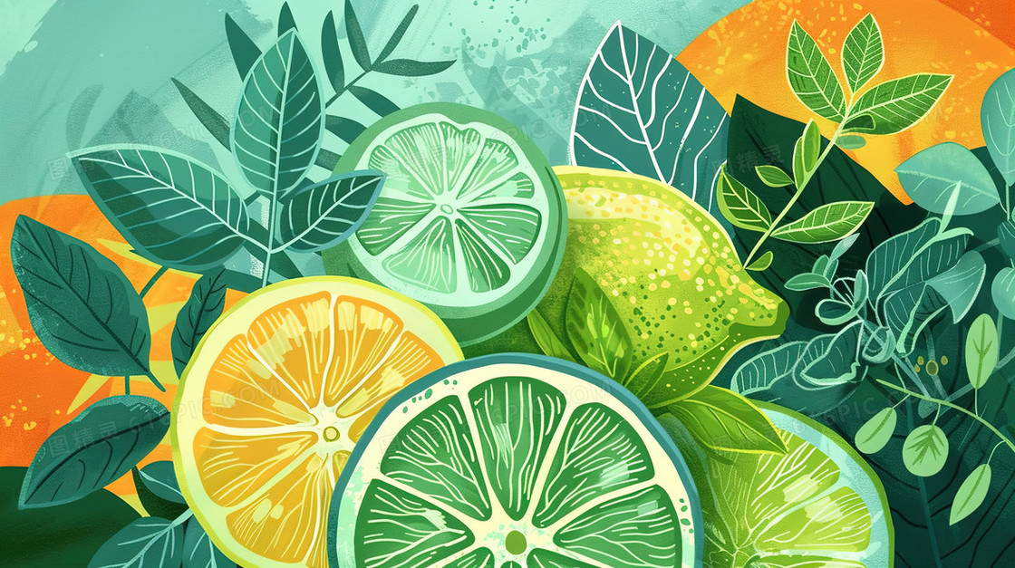 绿色柠檬水果插画
