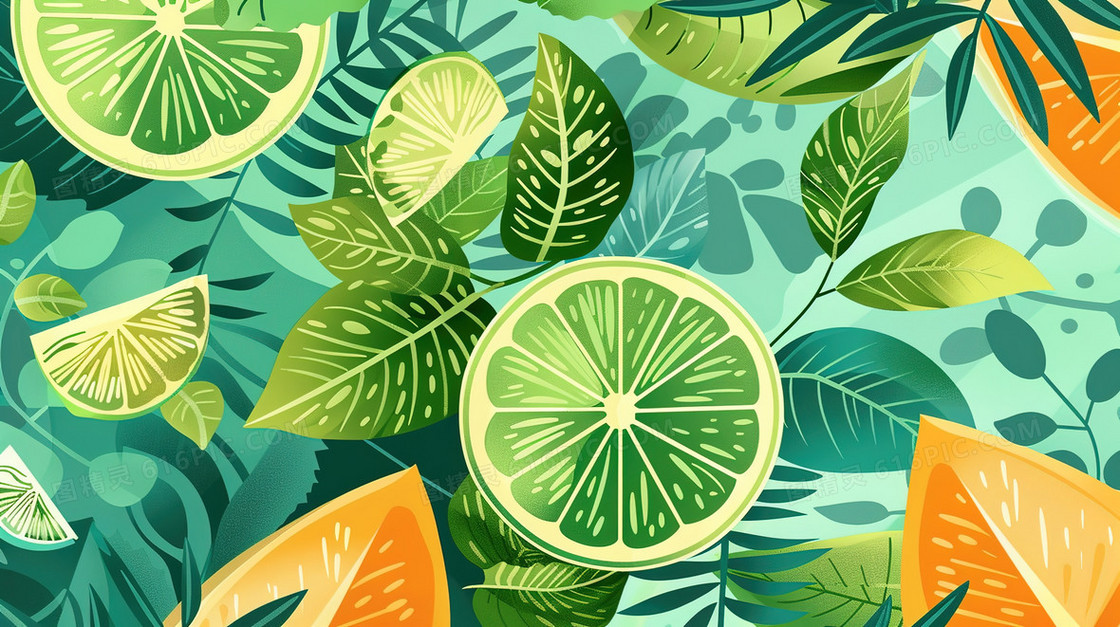 绿色柠檬水果插画