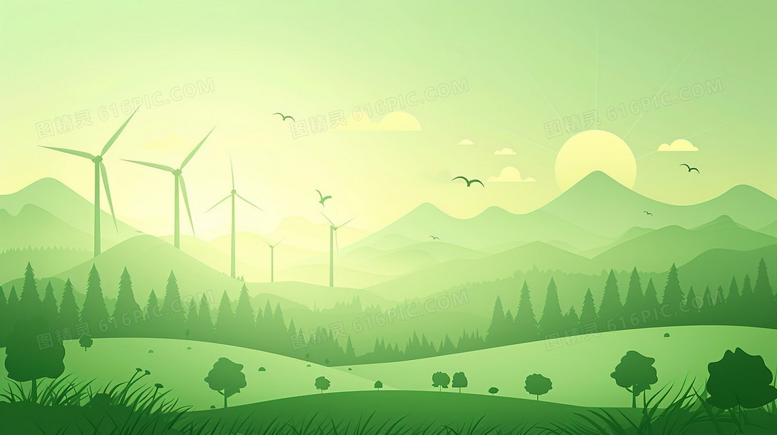 绿色环保田野风景插画