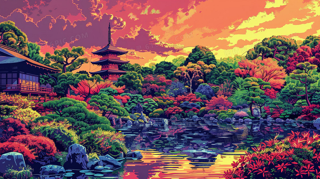 唯美夏季森林风景插画