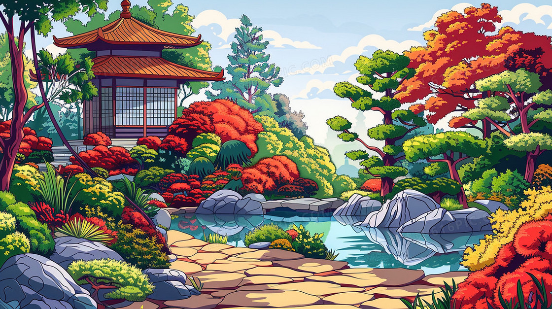 唯美夏季森林风景插画