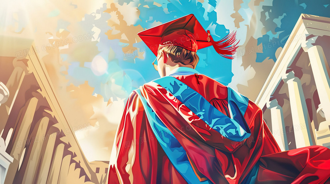 穿学士服毕业的学生插画