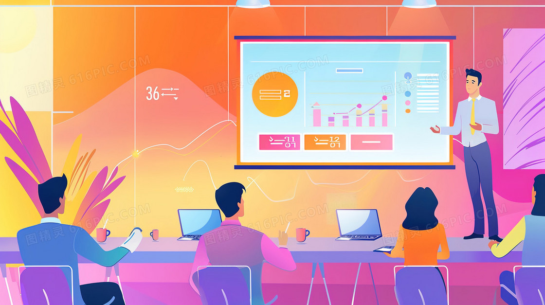 商务会议数据分析的人士插画