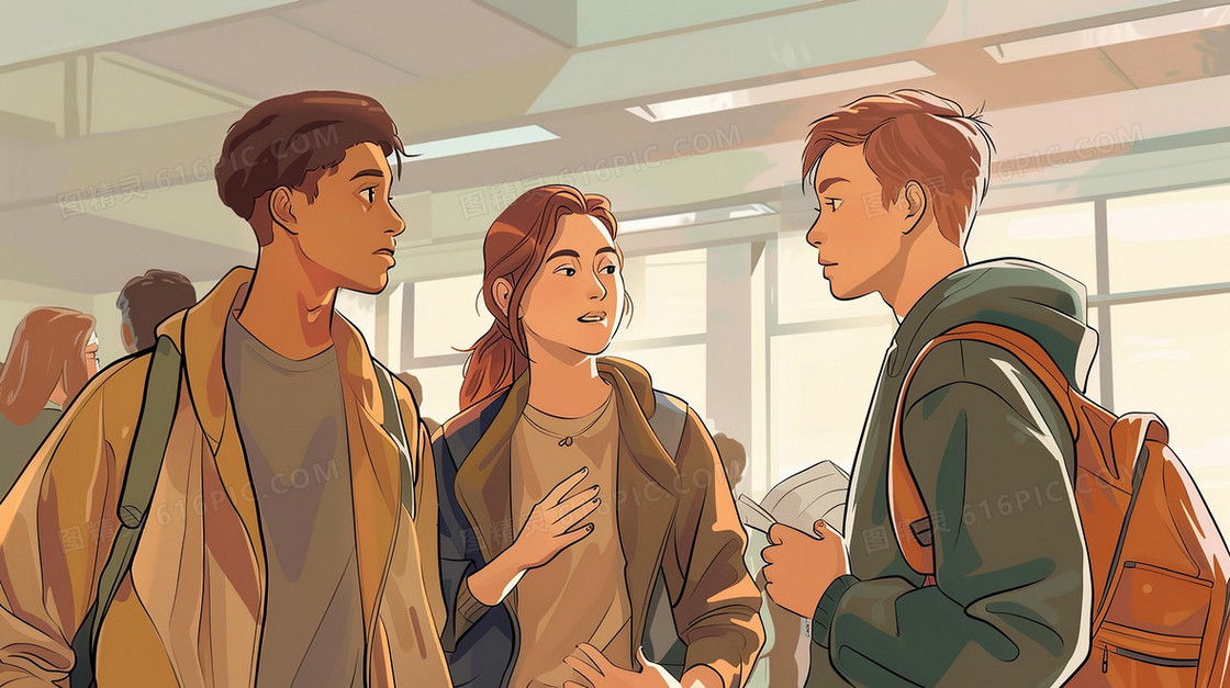 聊工作交谈的年轻人插画