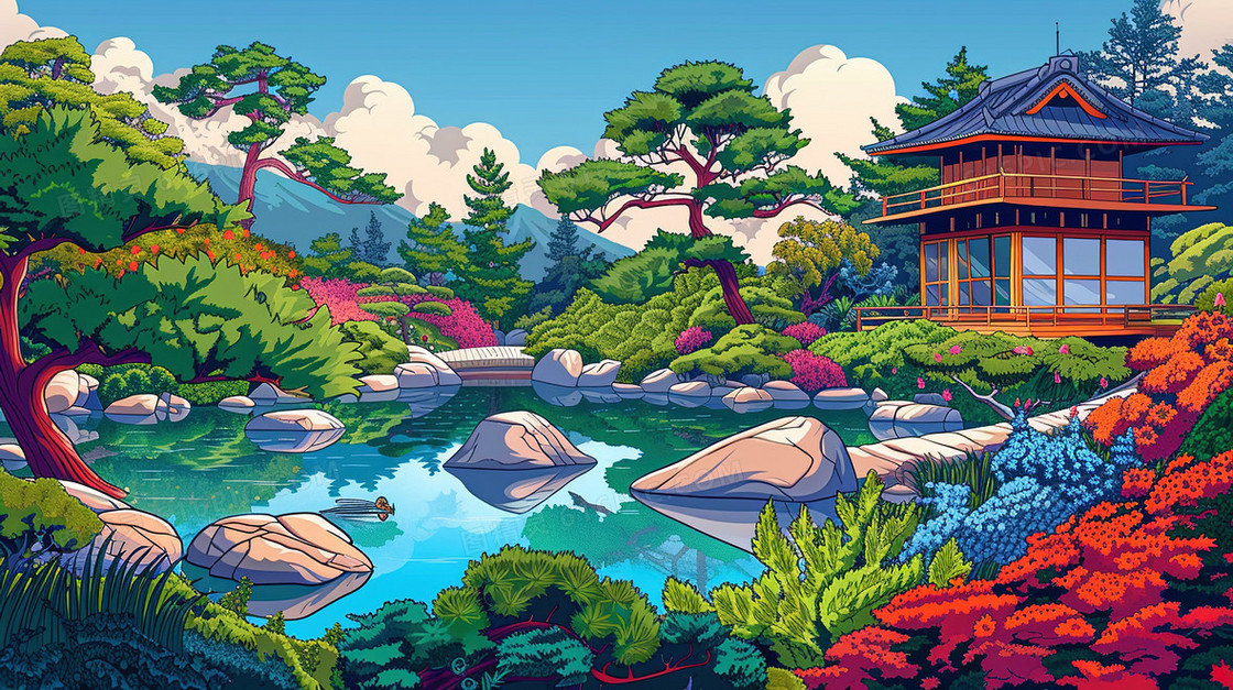 唯美夏季森林风景插画