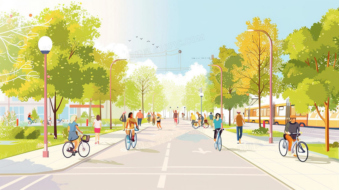 城市运动骑行插画