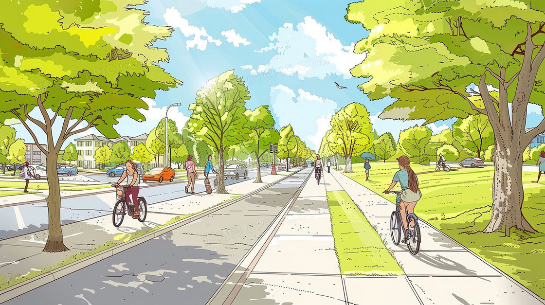 城市运动骑行插画