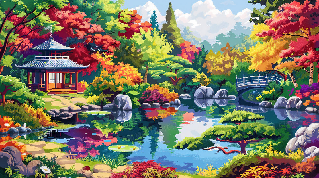 唯美夏季森林风景插画