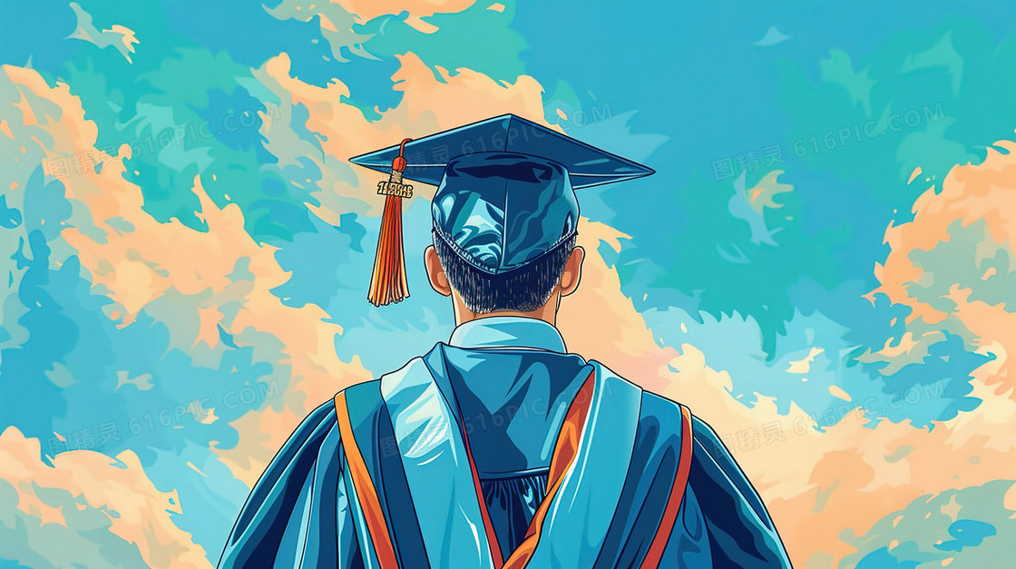 穿学士服毕业的学生插画