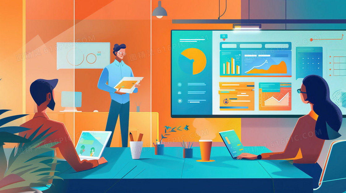 商务会议数据分析的人士插画