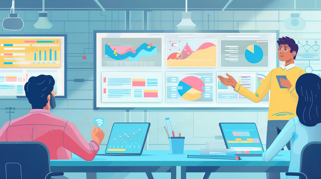 商务会议数据分析的人士插画
