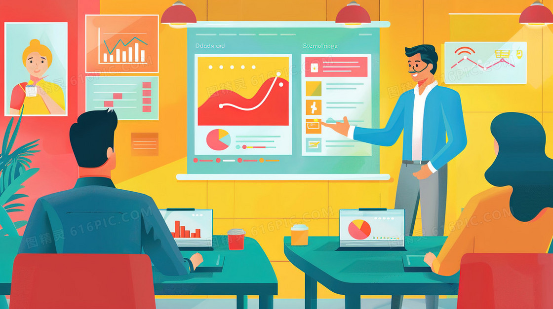 商务会议数据分析的人士插画