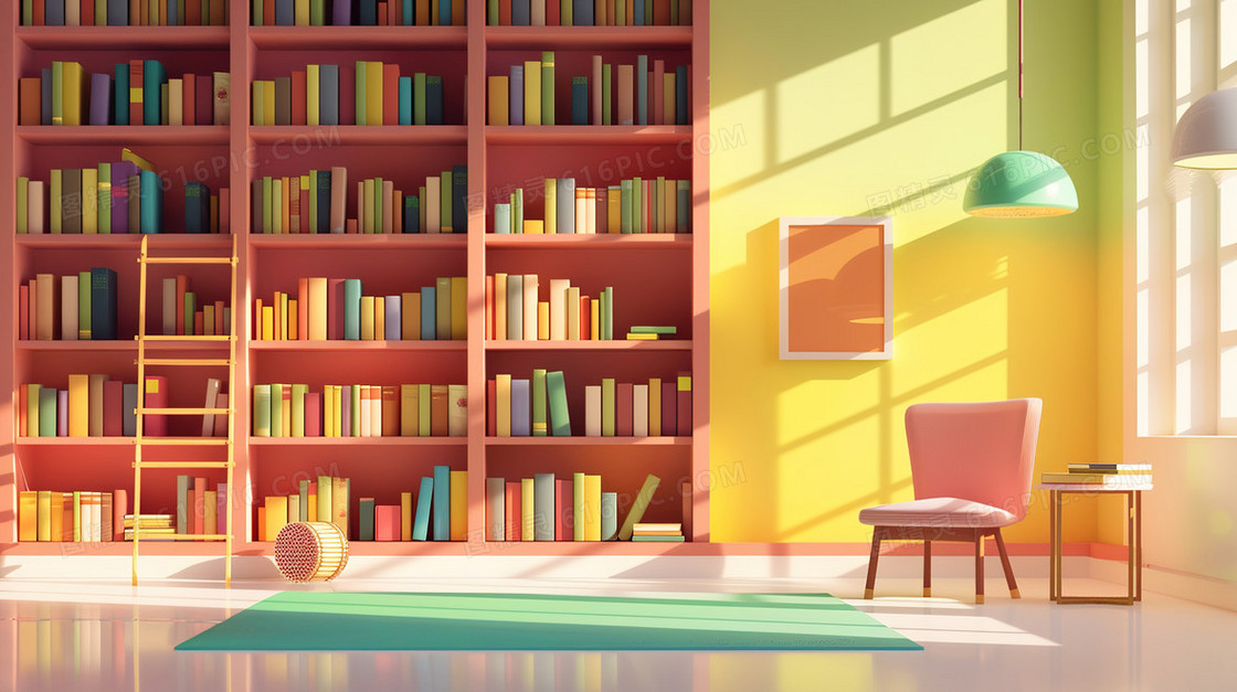 安静的图书馆场景插画