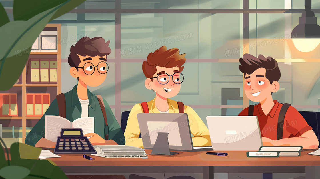 课堂学习的男学生插画