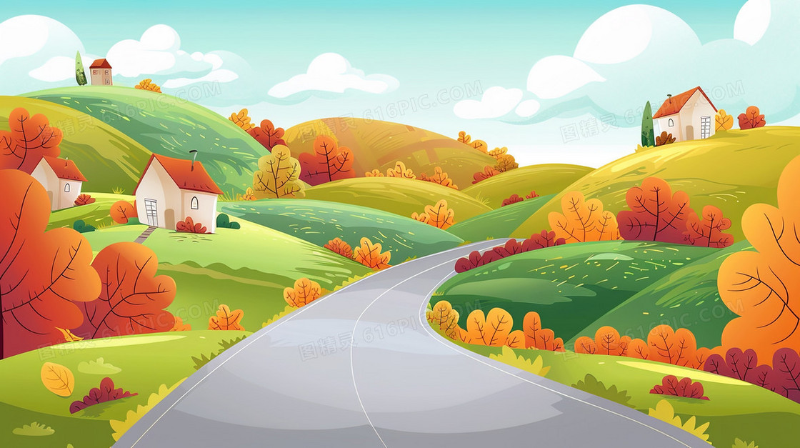 唯美乡村风景插画