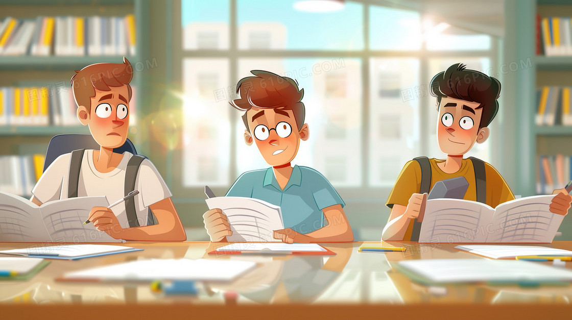 课堂学习的男学生插画