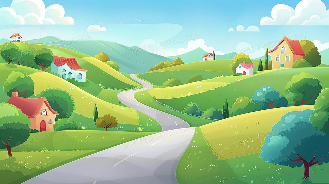 唯美乡村风景插画