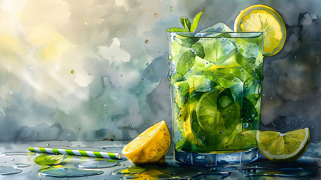 夏天水果果汁饮料清新插画