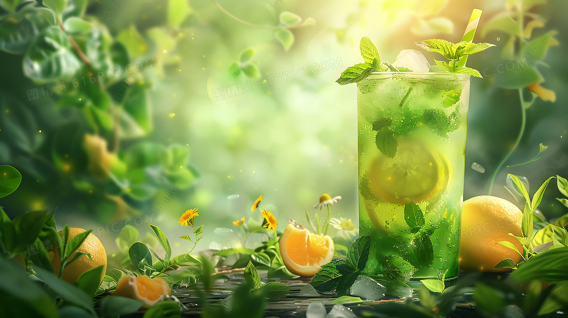 夏天水果果汁饮料清新插画