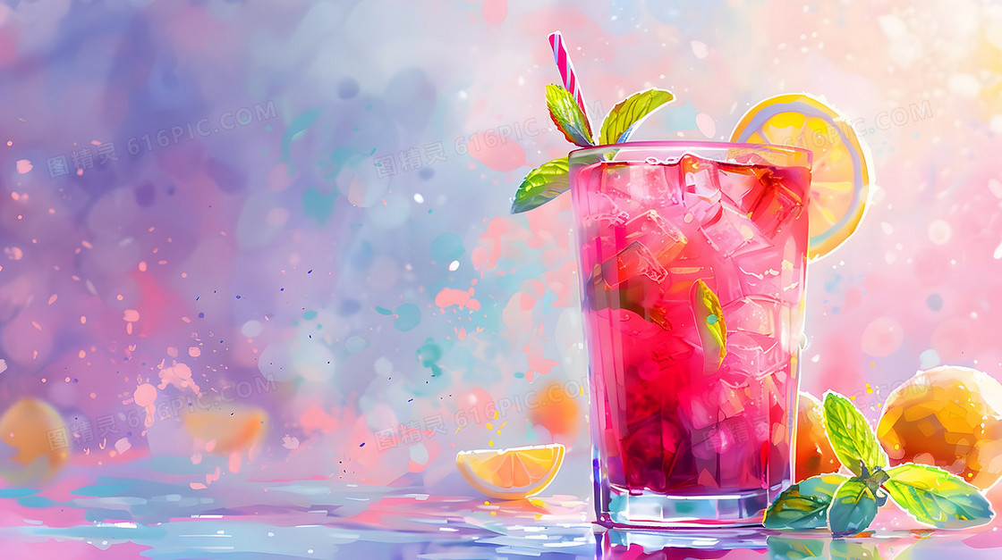 夏天水果果汁饮料清新插画