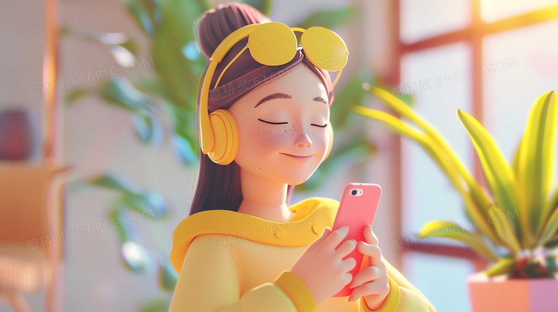 618手机购物的女孩插画