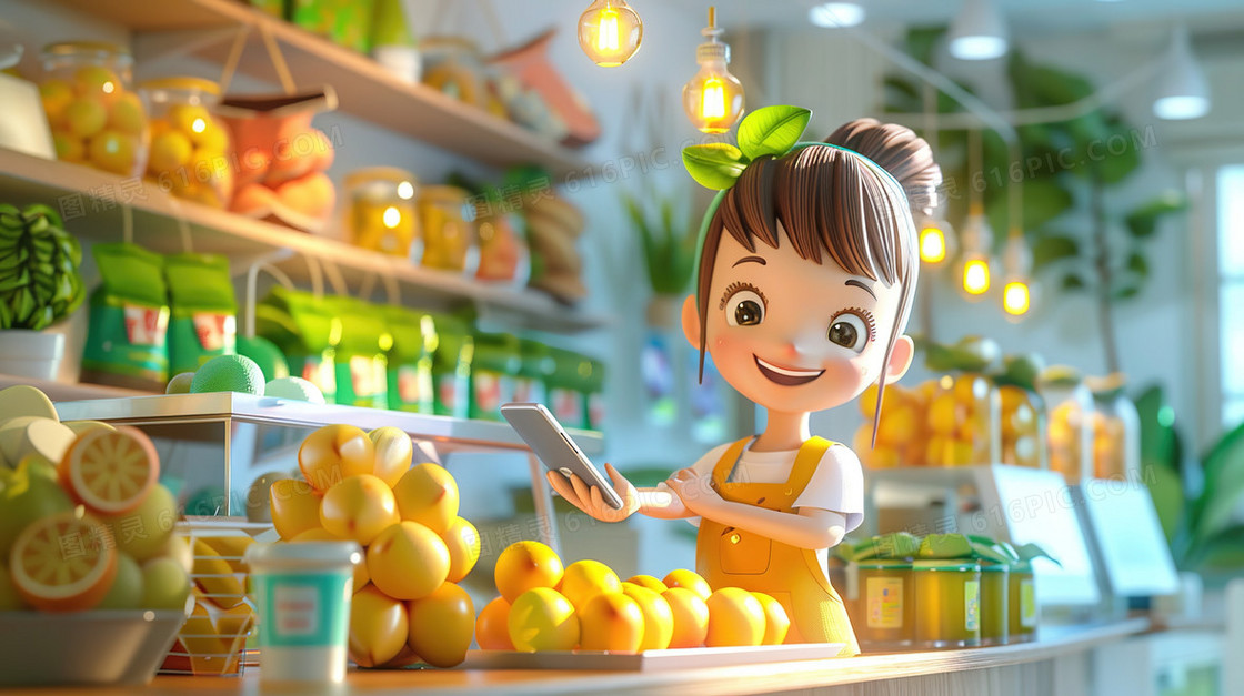 618手机购物的女孩插画