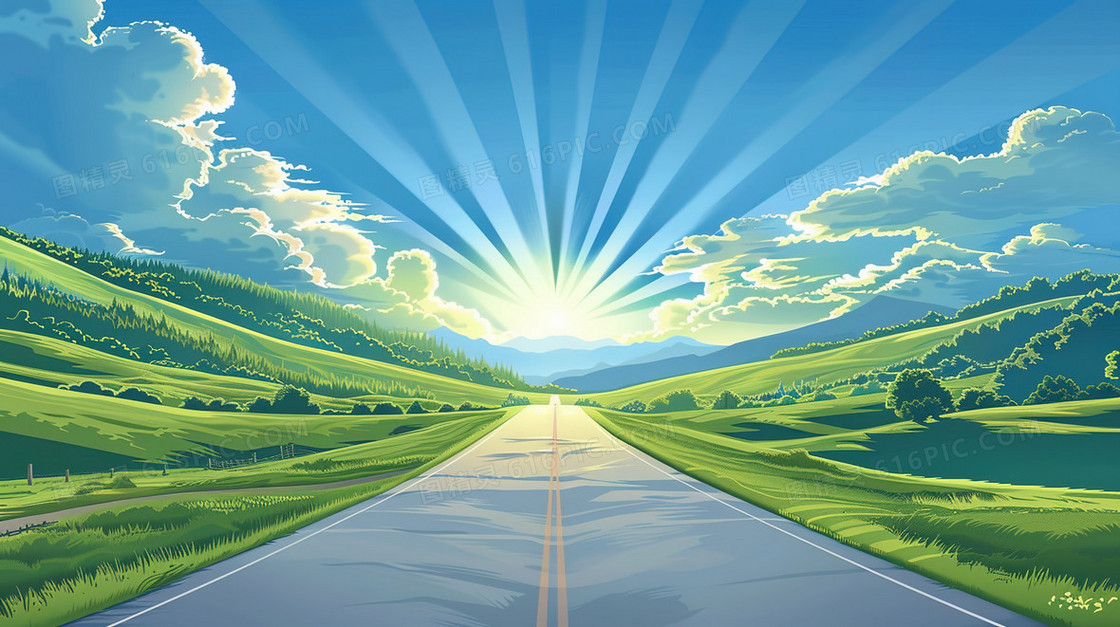 一望无际的道路风景插画