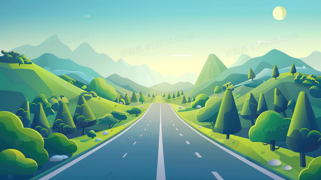 一望无际的道路风景插画