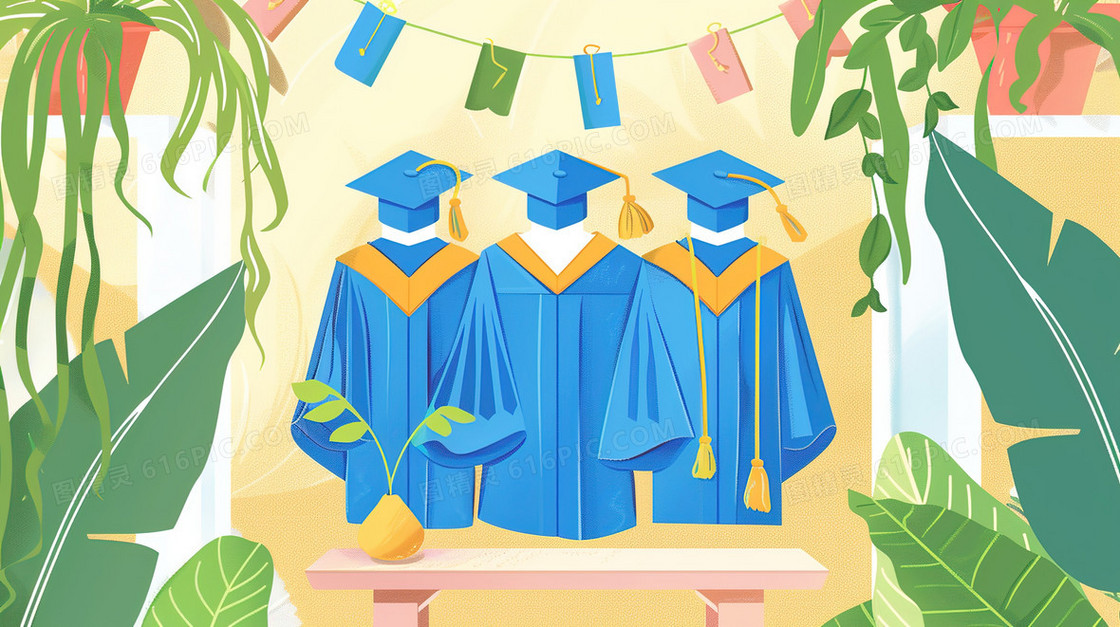 精致的毕业学士服插画