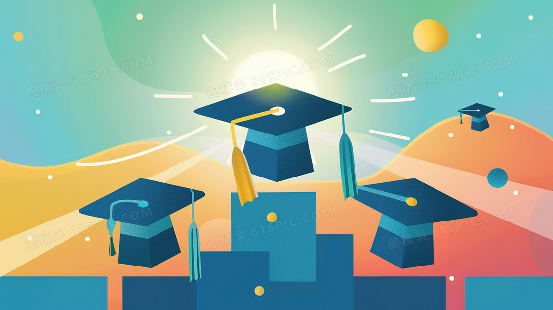 桌面上的毕业学士帽插画