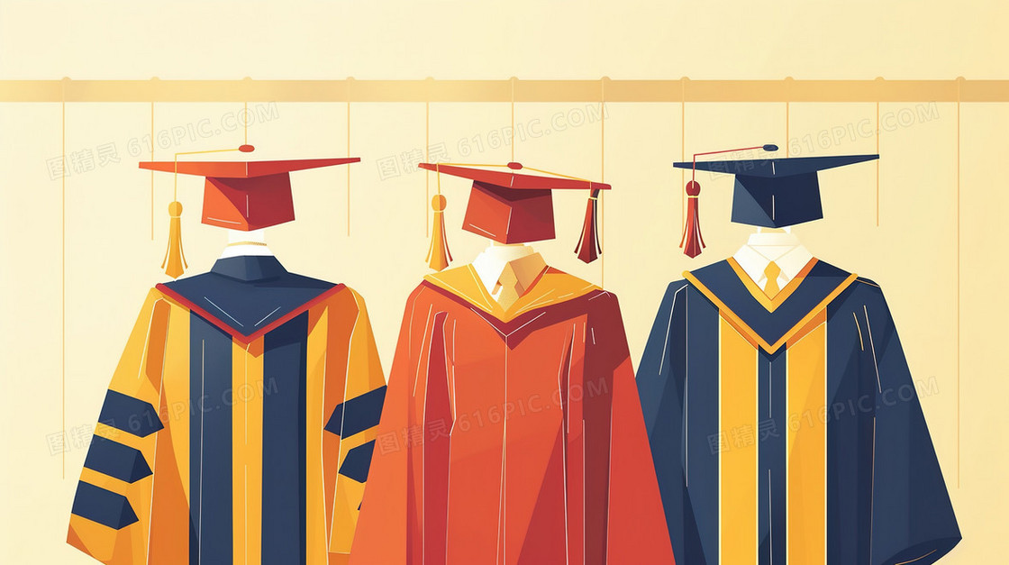 精致的毕业学士服插画