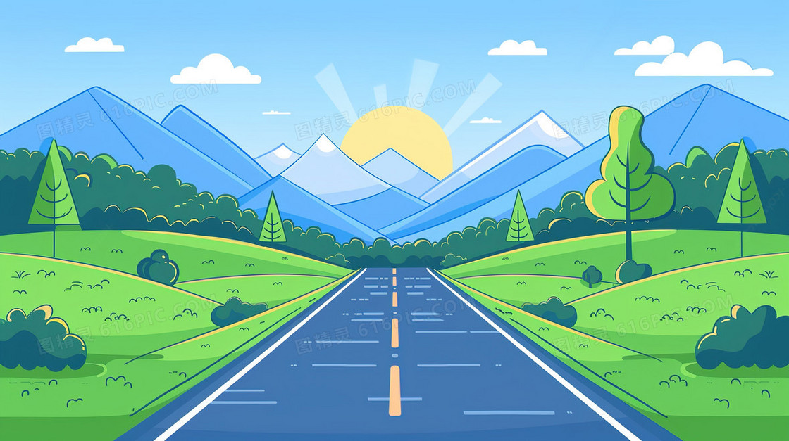 一望无际的道路风景插画